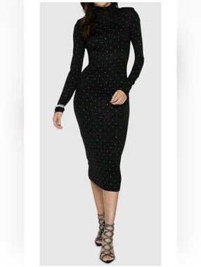 Ramy Brook Black Long-Sleeve Midi Dress with Stud Detail Size Small